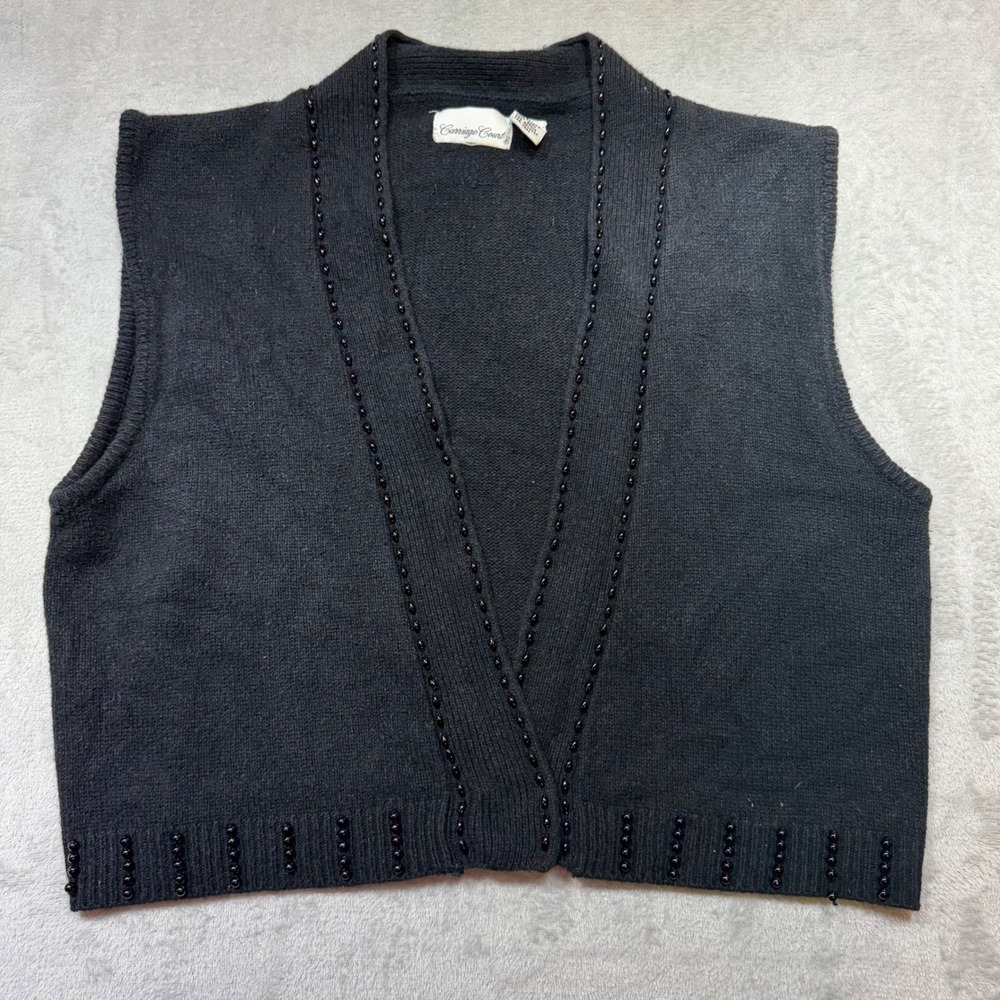 Vintage Carriage Court Black Silk Angora Beaded‎ Knit Sweater Vest Cropped 90s